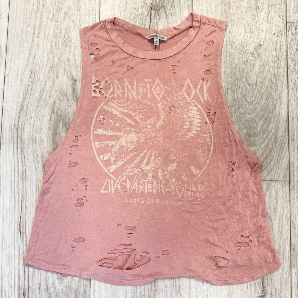 Charlotte Russe Pink Graphic Crop Muscle Tee
